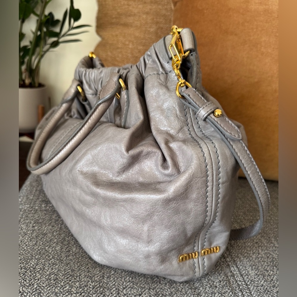Miu Miu Frame Vitello Lux Leather Bag in Astro Gray Color - Picture 14 of 15